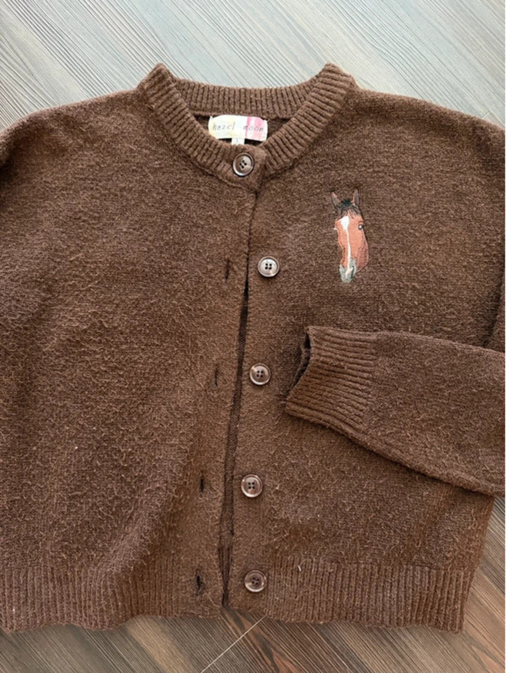 Brown Hazel moon horse cardigan large
